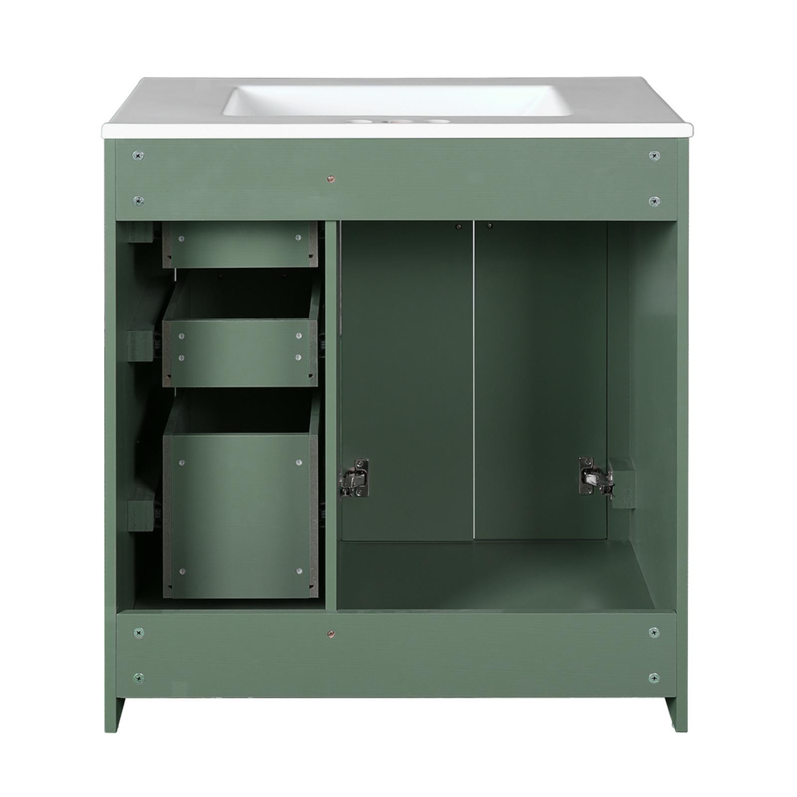 30” Bathroom Vanity with Ceramic Sink Combo, Solid Wood Frame Bathroom