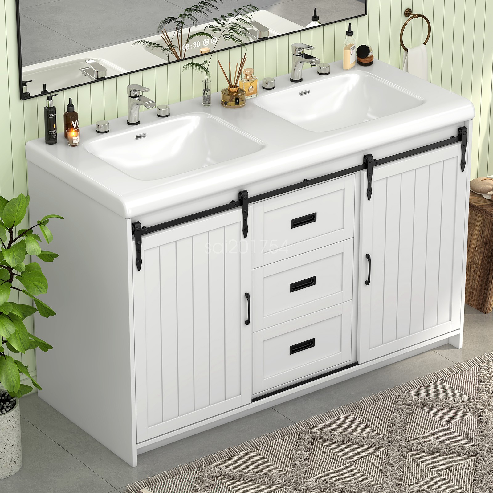 Bathroom Vanity Freestanding Ceramic Sink Cabinet With 2 Doors and 2 Drawers US