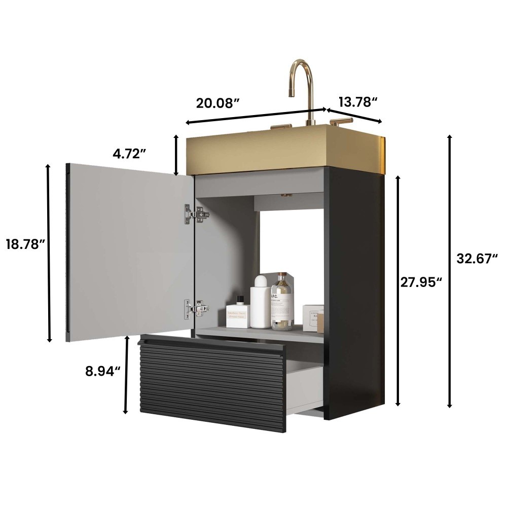 Bathroom Vanity with Sink Removable Design with Handle Features 3 Faucet Holes