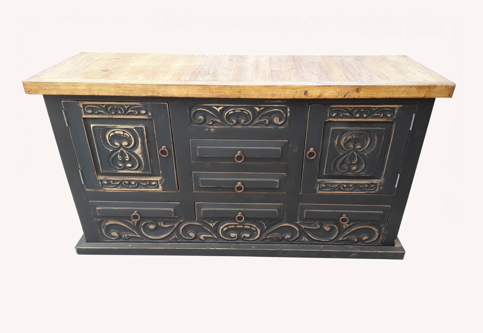 Shipwreck Rustic Gray Carved Wood Bathroom Vanity 60″ wide