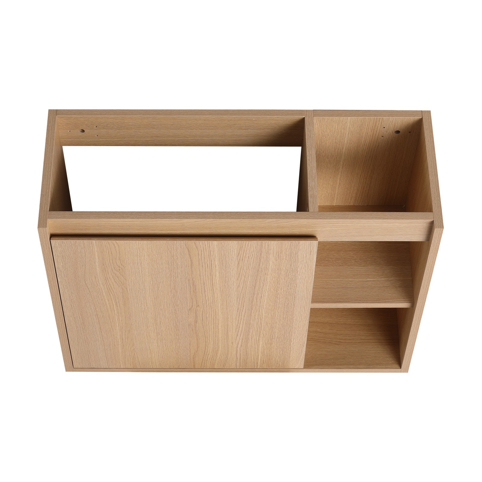 26in Plywood Wall-Mounted Bathroom Vanity W/ Ceramic Sink Basin Door Shelf Oak