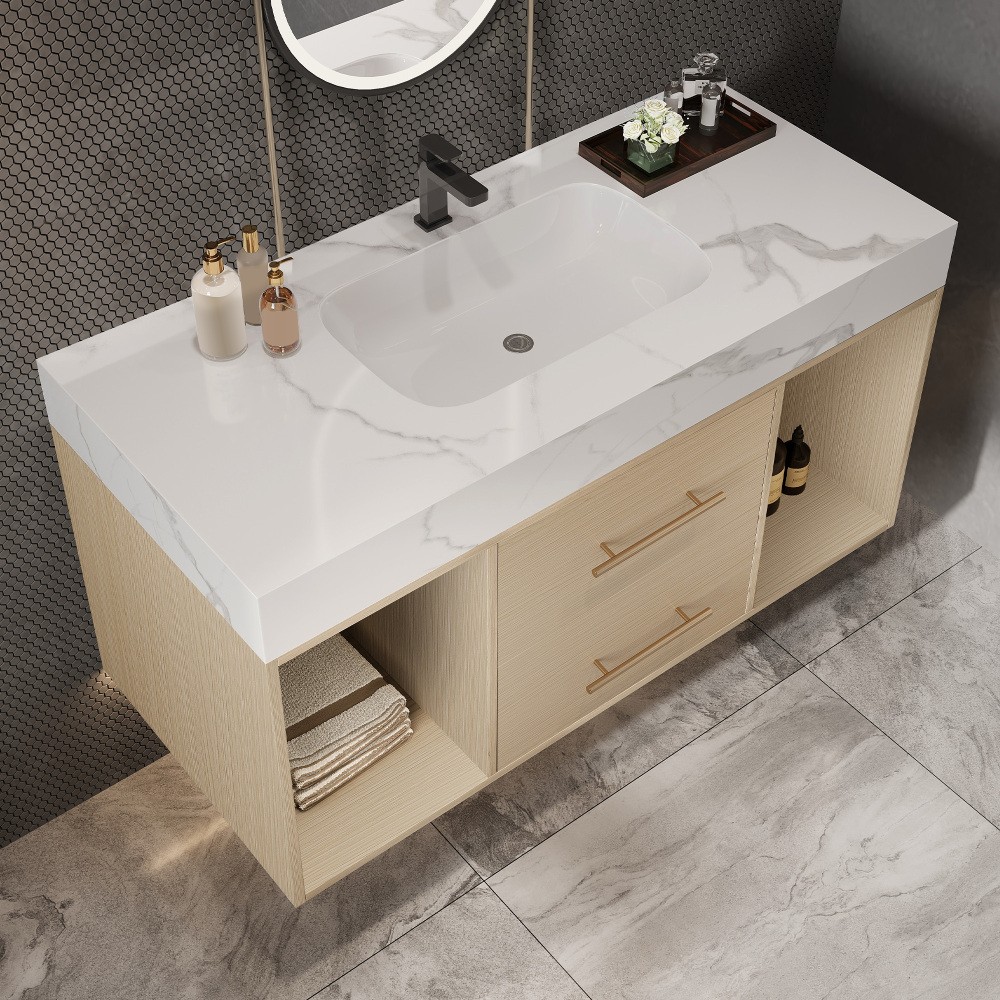 39.4 ” Floating Bathroom Vanity with Ceramic sink, Modern Wall Mounted Vanity