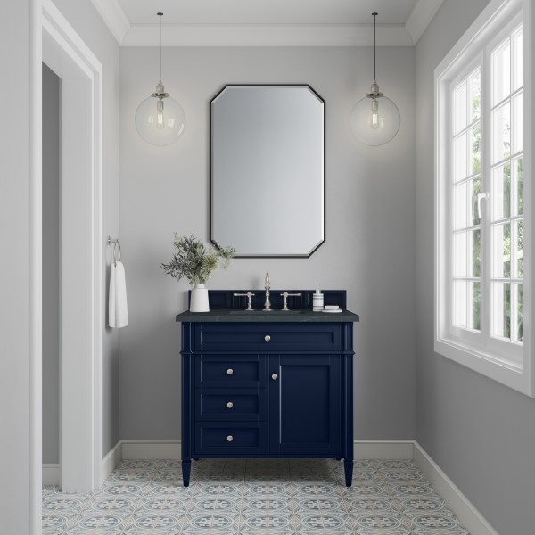 36″ James Martin Brittany 650-V36-VBL-3CSP Vanity Cabinet Charcoal Soapstone Top