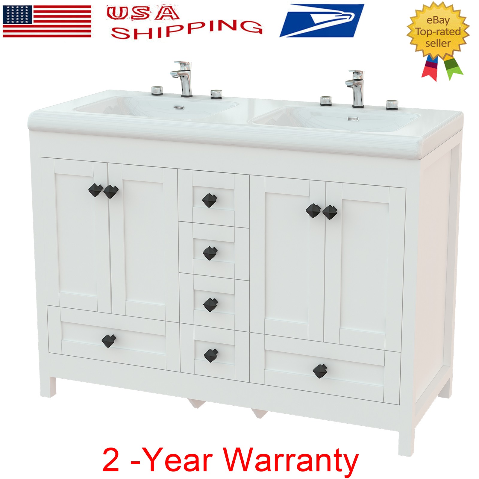 47″ Double Sink Large Bathroom Vanity Cabinet w/ 6 Storage Drawers Freestanding