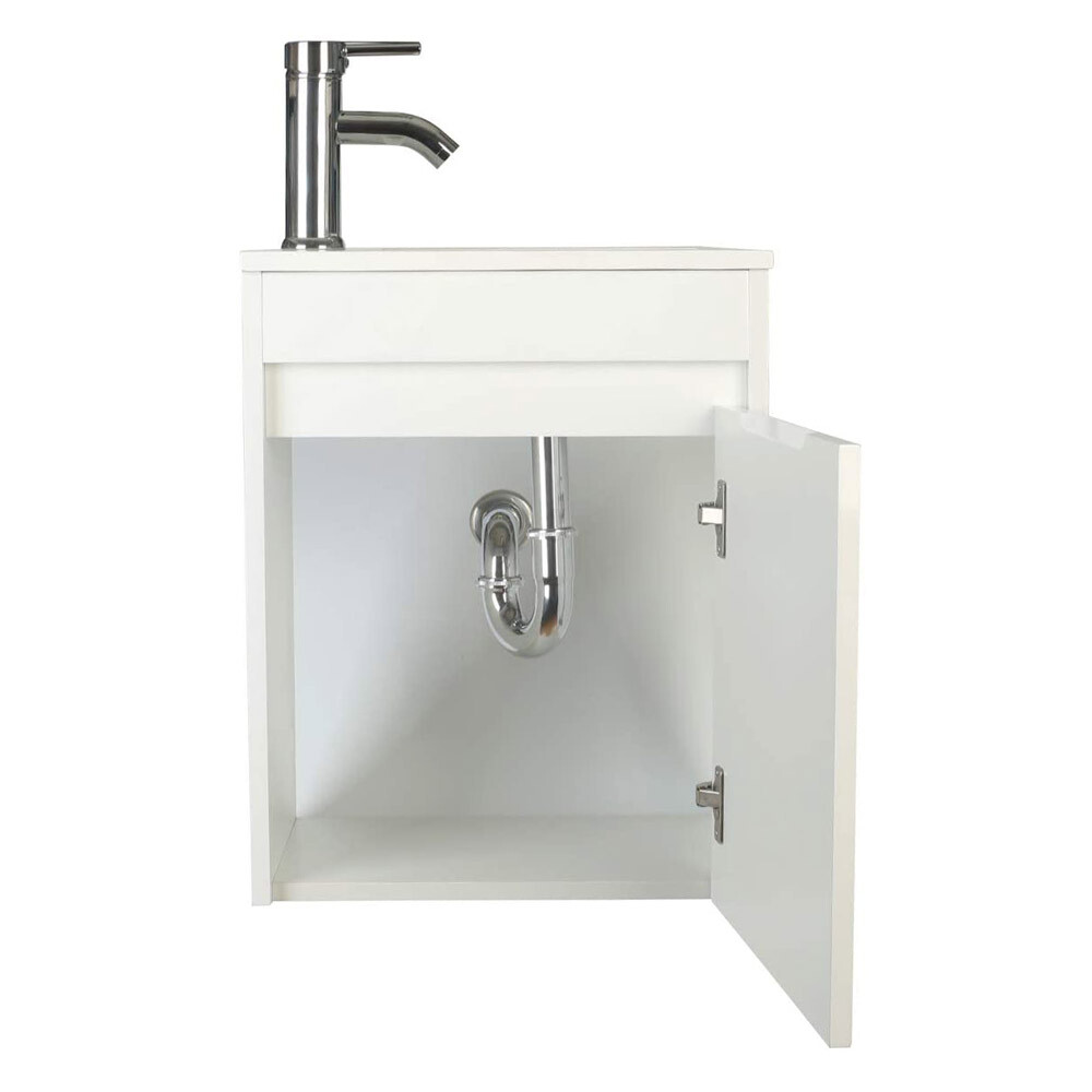 16″Bathroom Vanity Wall Mount Cabinet Resin Sink Faucet Vessel Drain Combo Set