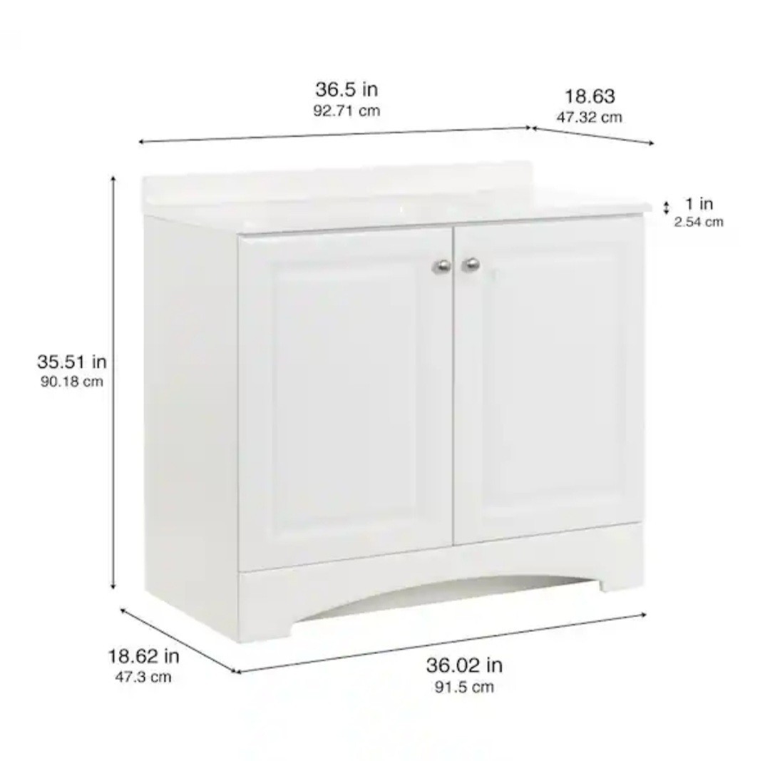 ➿️ Glacier Bay 37 in. Single Sink White Bath Vanity with Cult. Marble Top