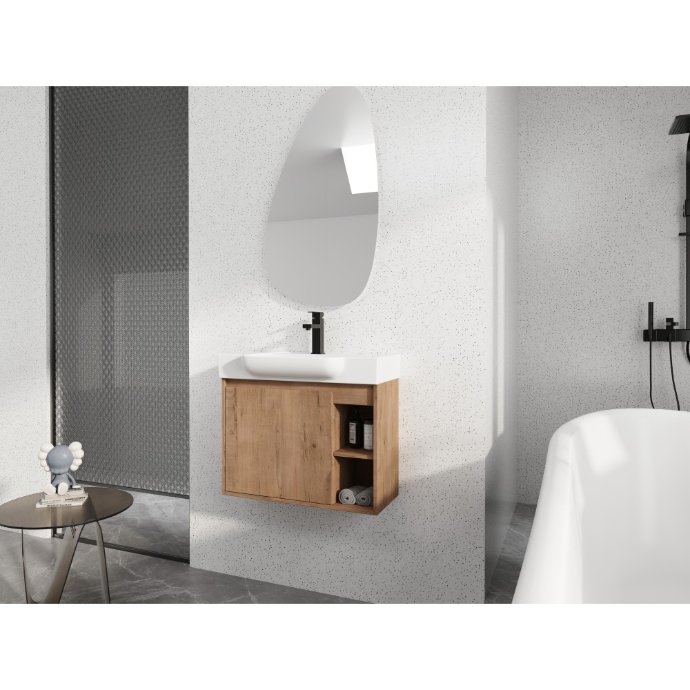 28” Wall-Mounted Bathroom Vanity with White Ceramic Sink & Soft-Close Door