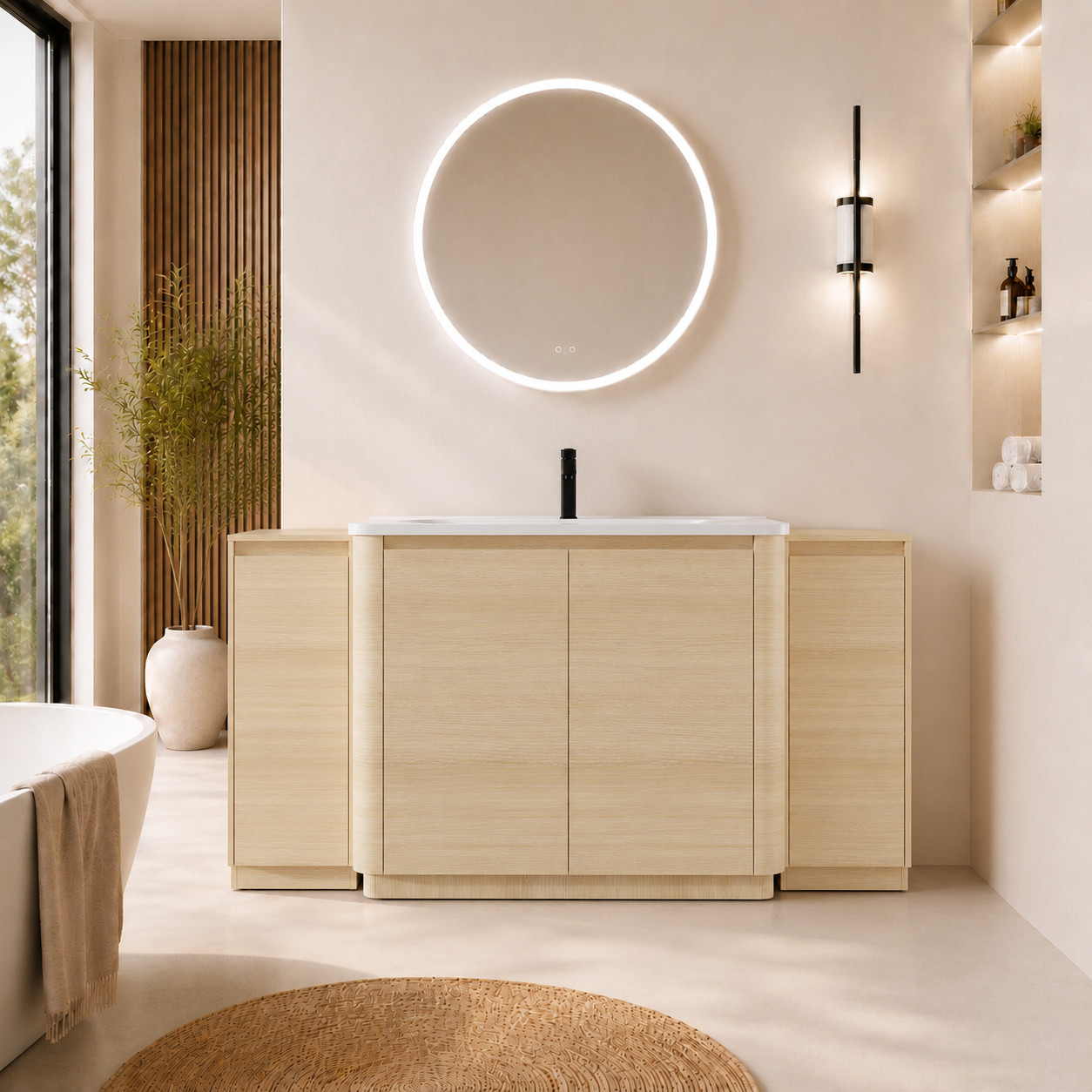 40in Plywood Freestanding Bathroom Vanity W/Ceramic Sink 2x Storage Cabinet Oak