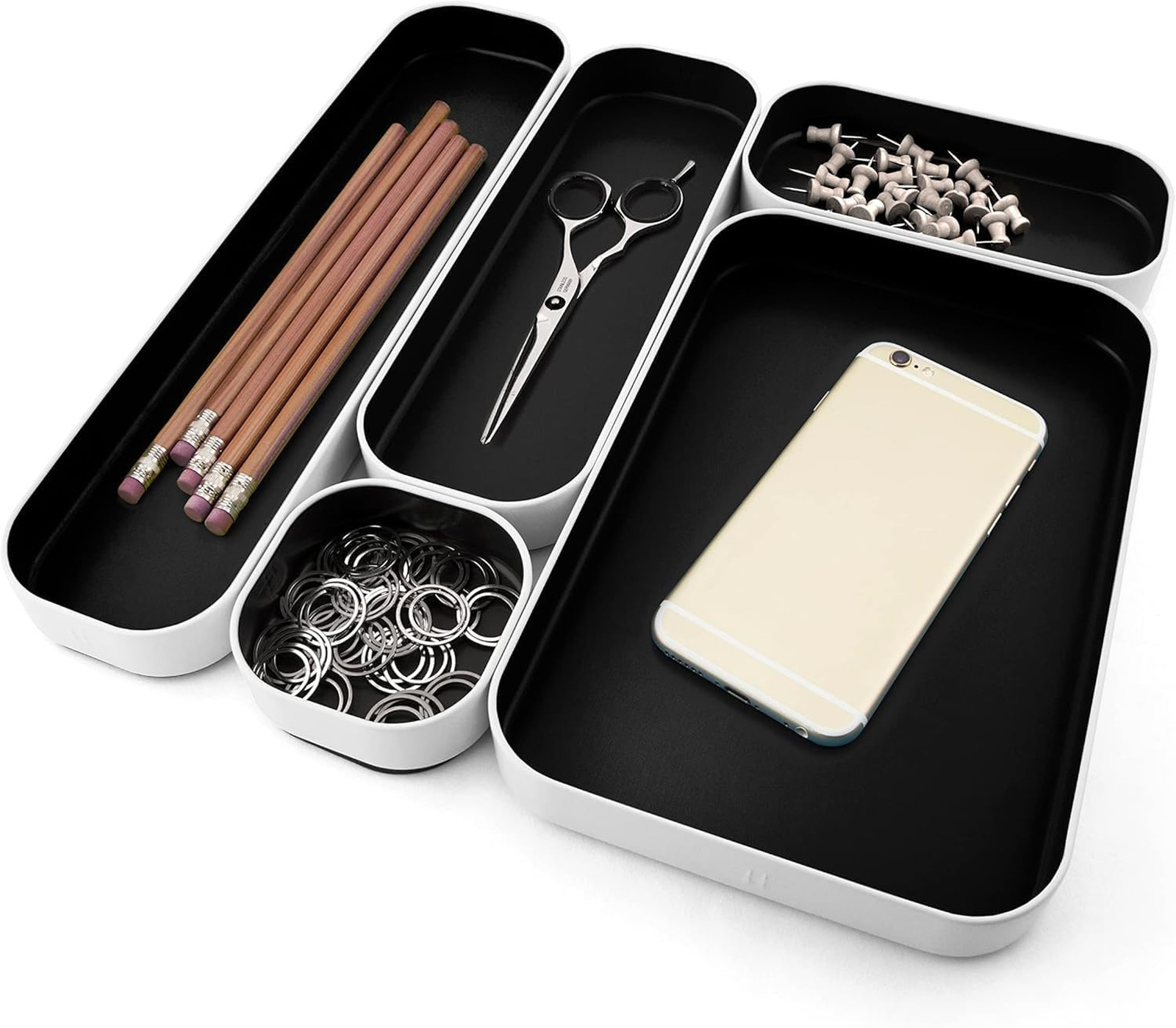 Metal Organizer Tray Set 1 Inch Deep for Makeup Stationery Kitchen Bathroom