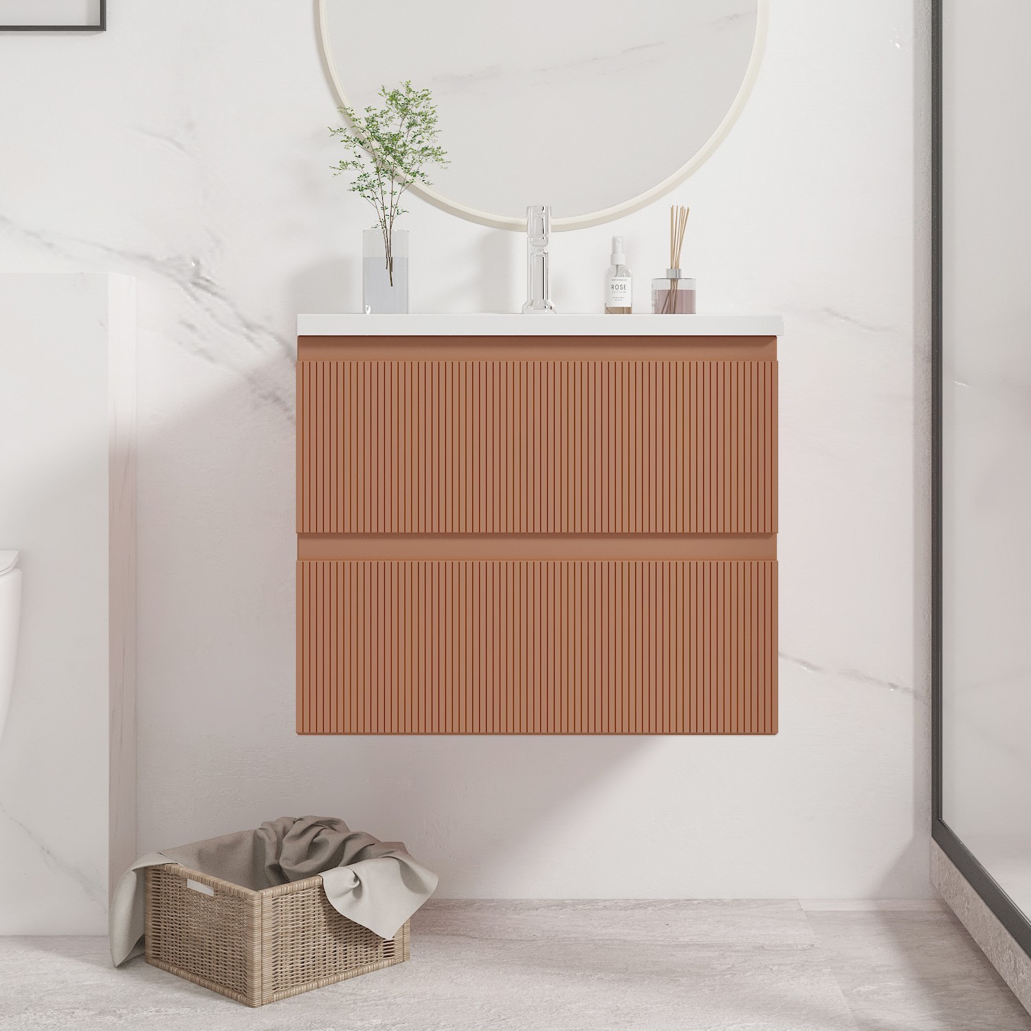 24 in Bathroom Vanity with Resin Sink Wall-mounted Cabinet No Assembly Required