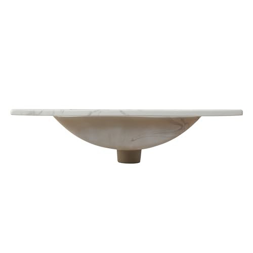 24” Rectangular Ceramic Vanity Top – Classic Contemporary Sink Basin, White Marb