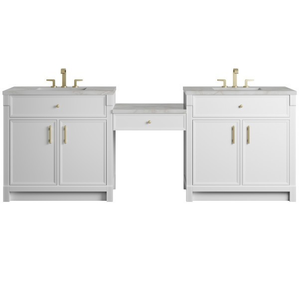 96″ James Martin Bellshire 660-VMC96-BW-3VSL Dual Vanity Cabinet Silver Top