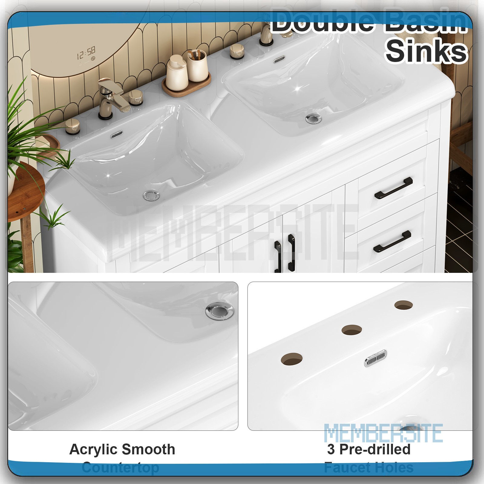 47.3″ Bathroom Vanity Cabinet with Double Sink Ceramic Basin Vanity Freestanding