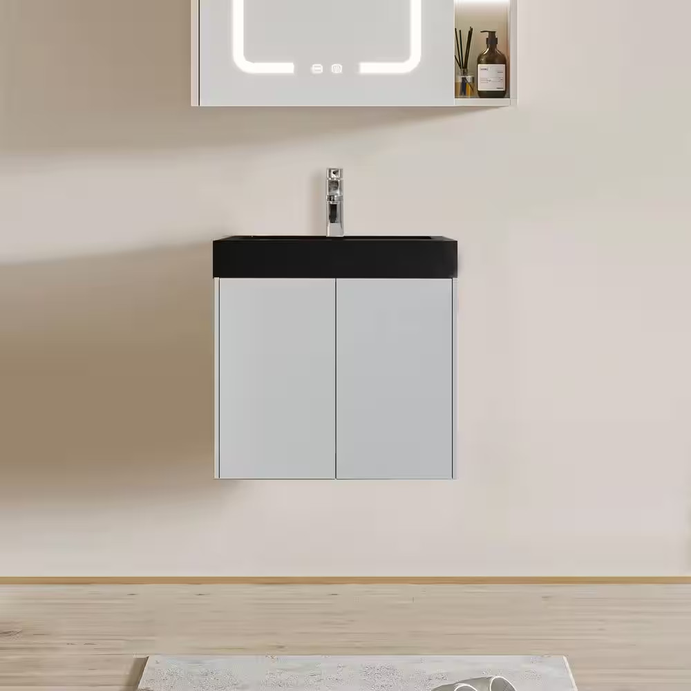 24 In. Drop-In Bathroom Sink in Matte Black Quartz Vanity Top