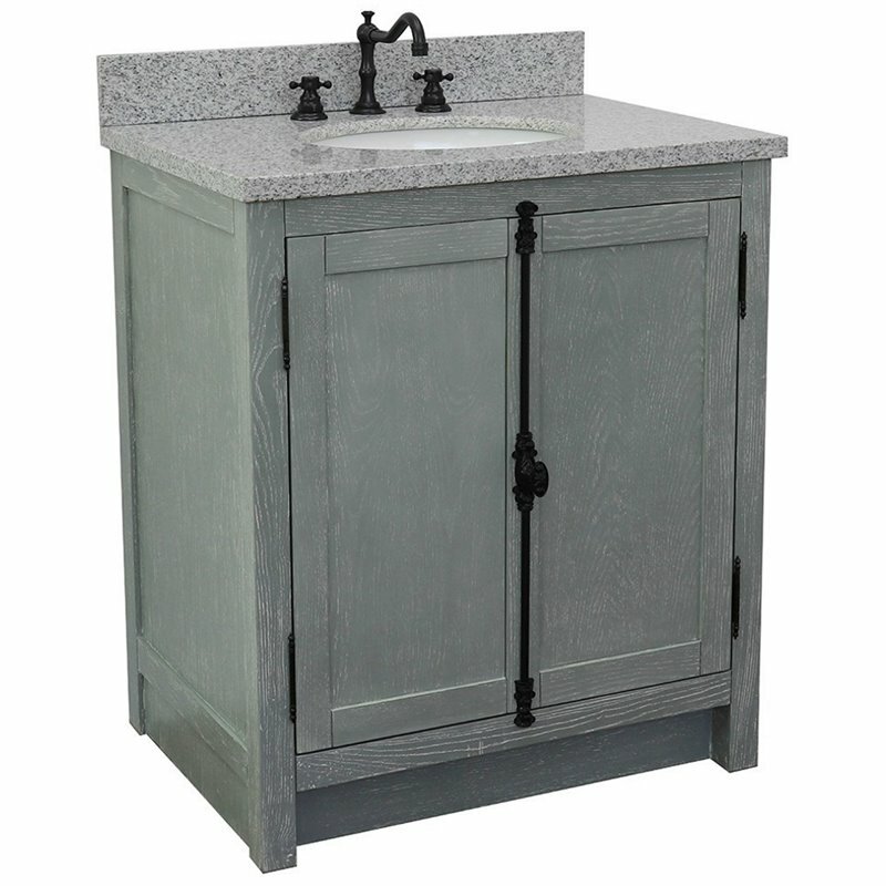 Plantation Modern Single Oval Sink Solid Wood Vanity in Gray Ash