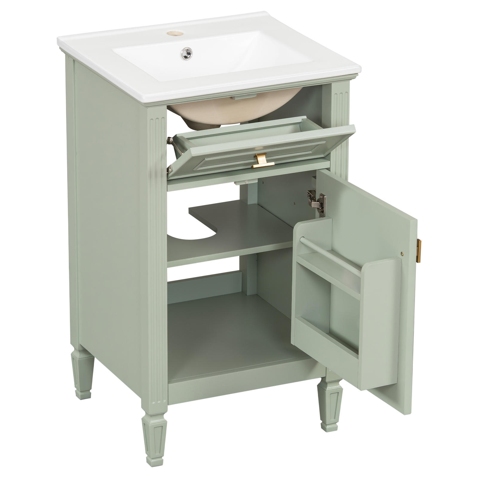 20″ Bathroom Vanity w/Ceramic Sink Modern Storage Cabinet w/Adjustable Shelf