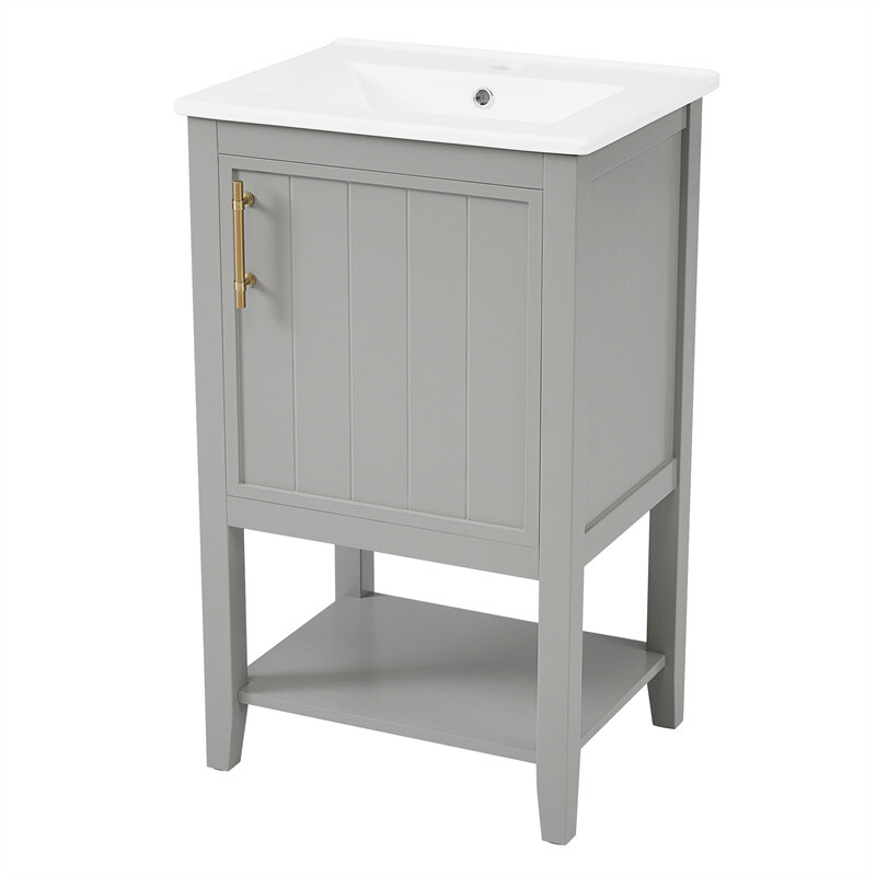 20″ Bathroom Vanity with Sink Door Open Shelf Rack Freestanding Storage Cabinet
