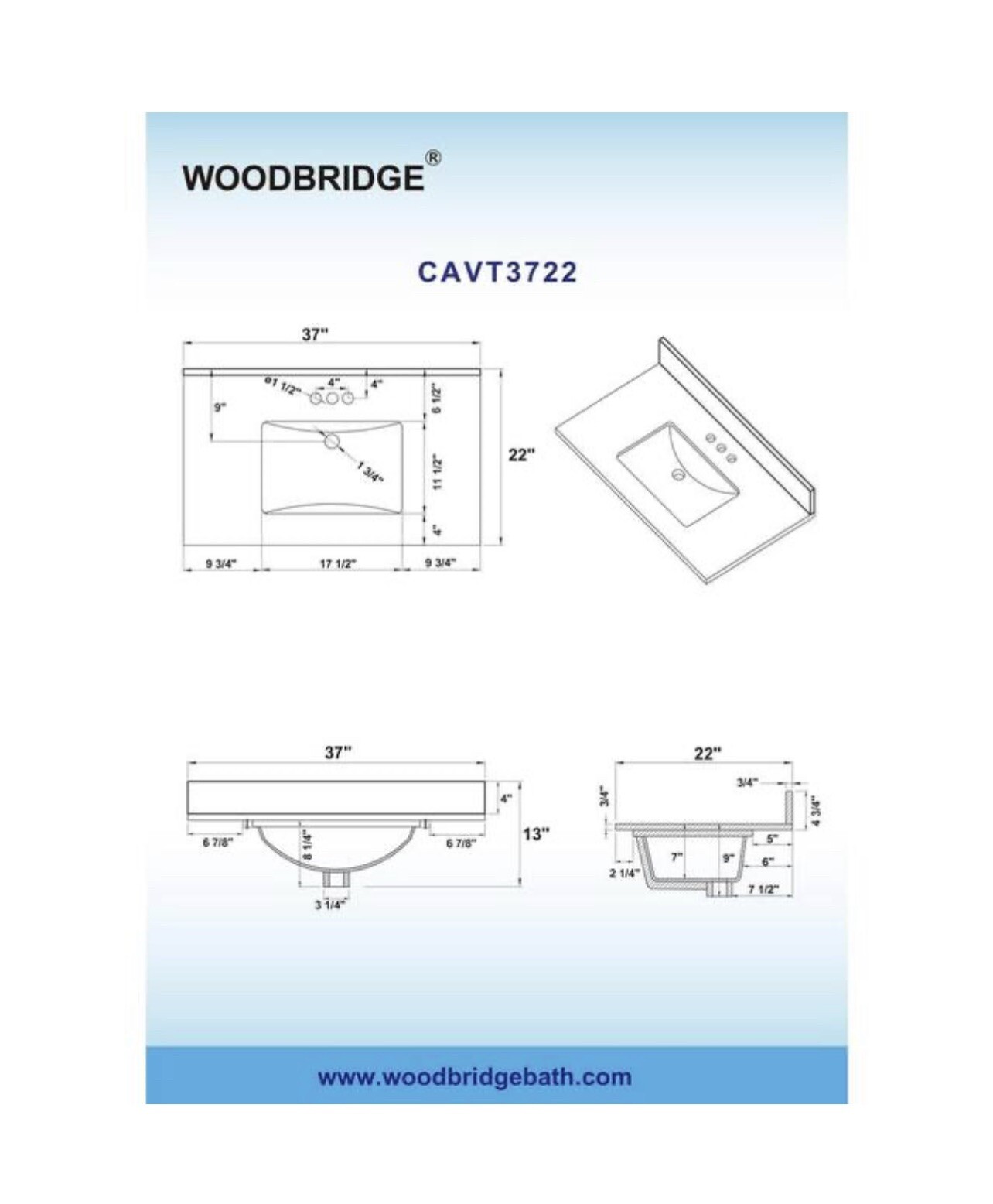 WOODBRIDGE Maldon 37 in. W x 22 in. D Single Basin Carrara Marble Vanity Top