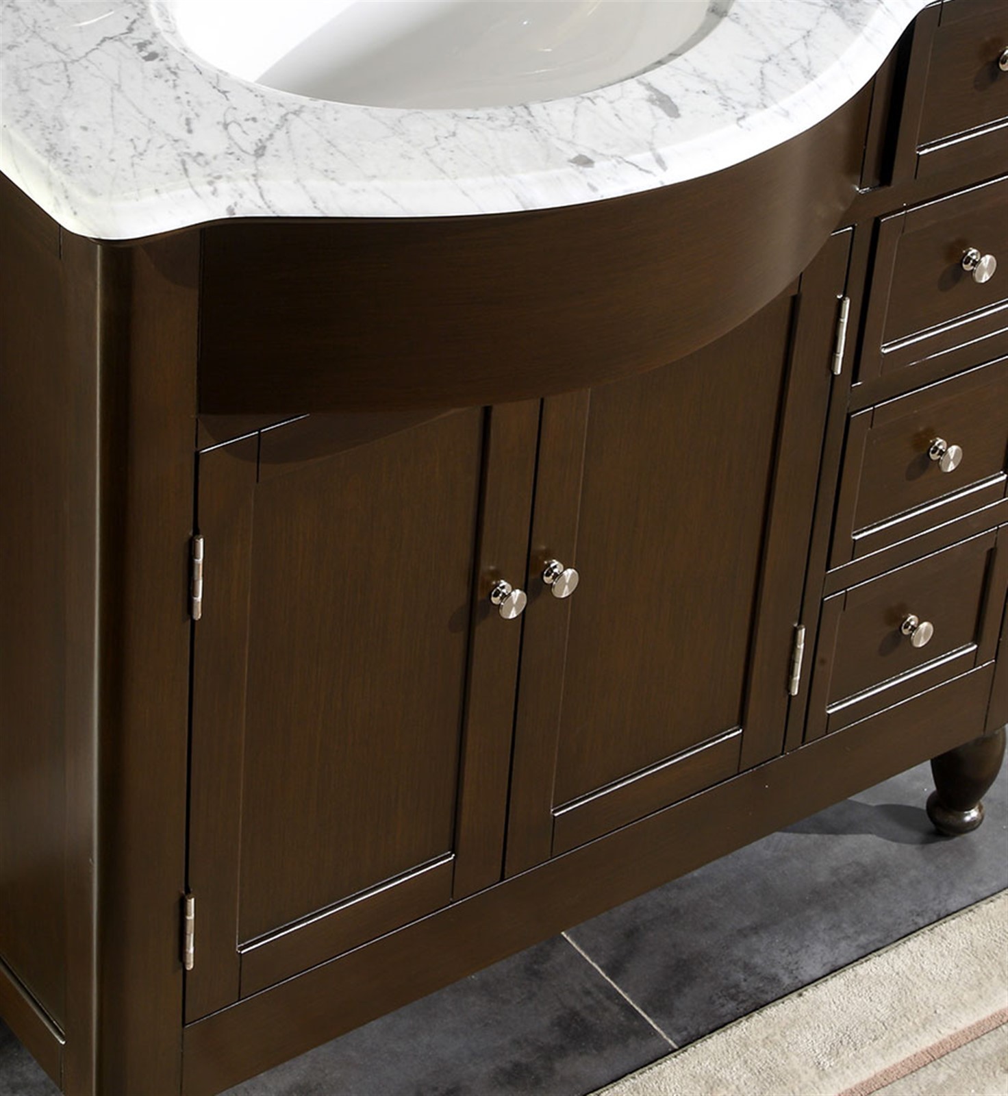 36″ Off Center Bathroom Vanity White Marble Top (Left) Sink Cabinet GD902L