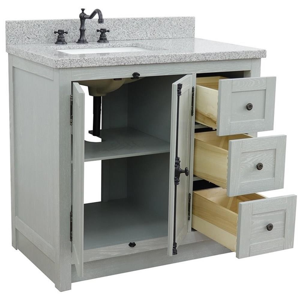Plantation 37″ Solid Wood Single Wooden Vanity with Left Rectangle Sink in Ash
