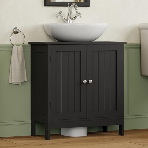 Pedestal Sink Storage Cabinet with 2 Doors and Shelf, Under Black Undersink