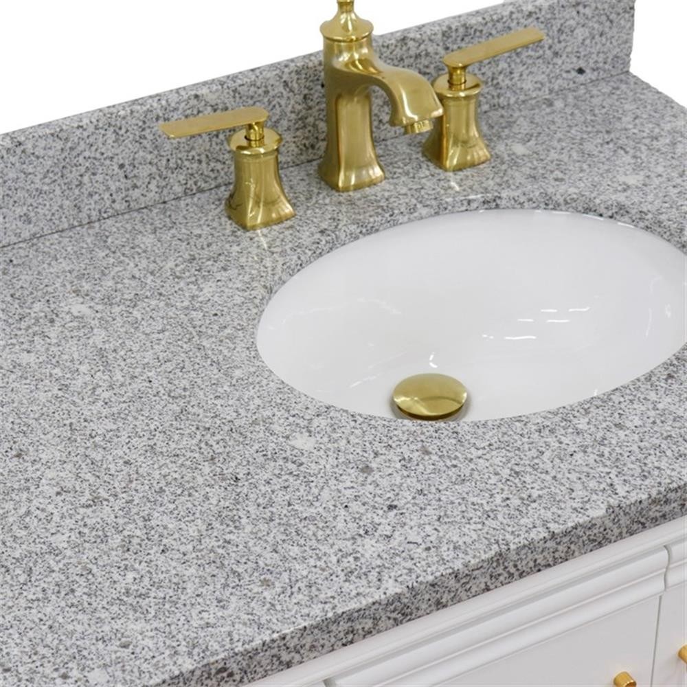 37 in. Single Wooden Vanity White Gray Granite Oval Right Door.Right Sink