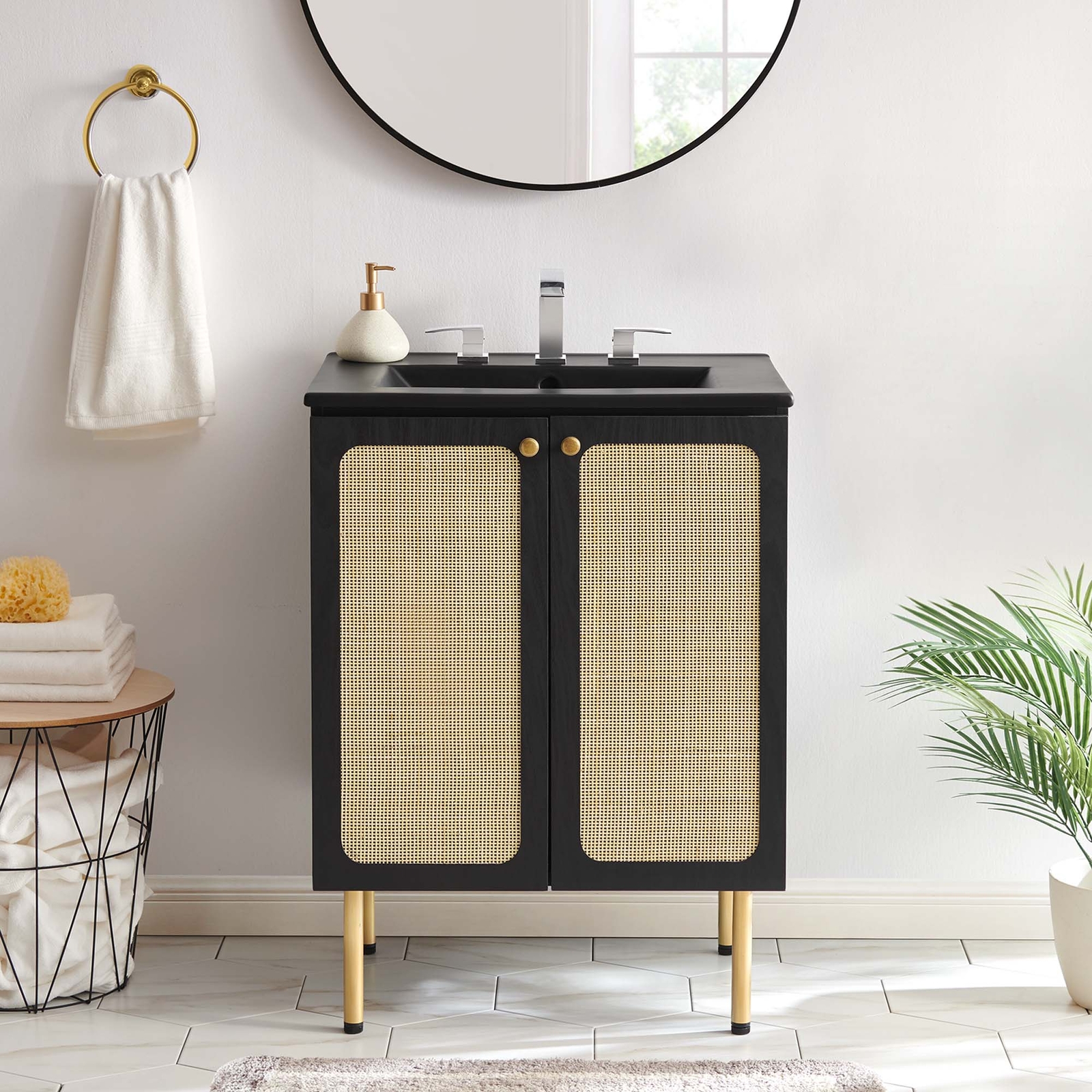 Modway Chaucer 24” Bathroom Vanity in Black Black With Ceramic Sink Basin