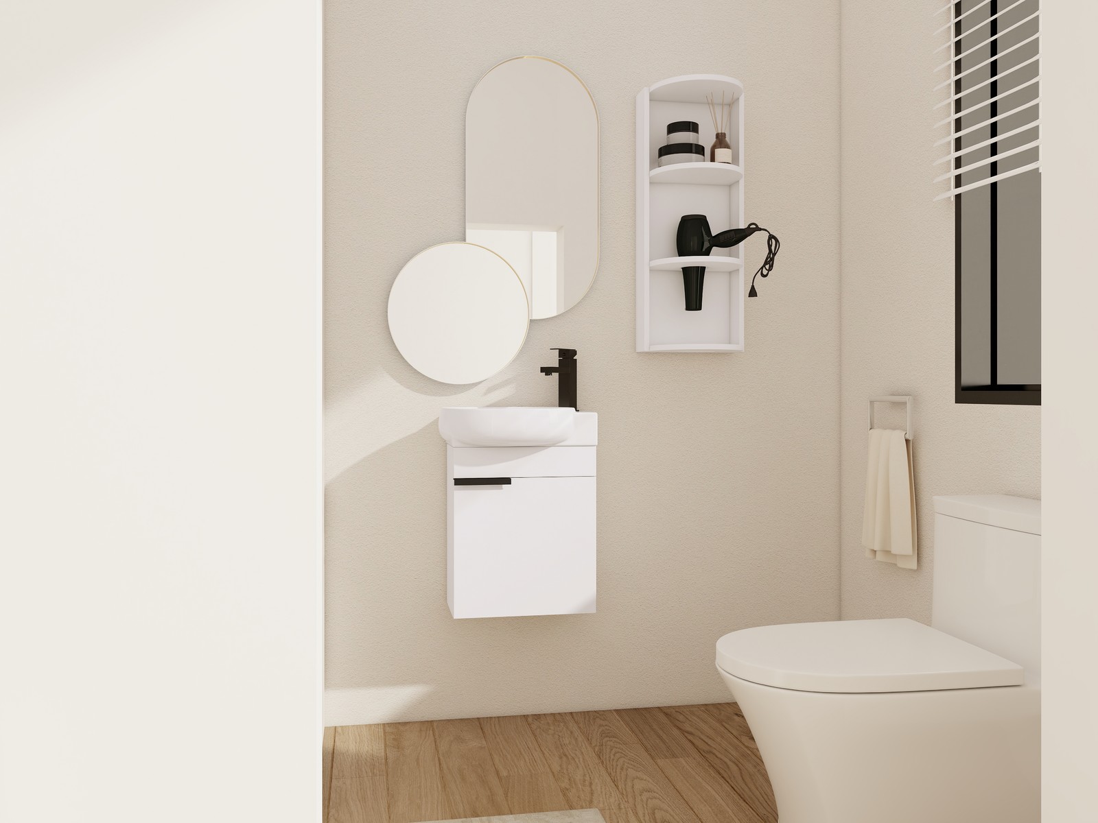 16″ Plywood Freestanding Bathroom Vanity Ceramic Sink Basin +Storage Rack White
