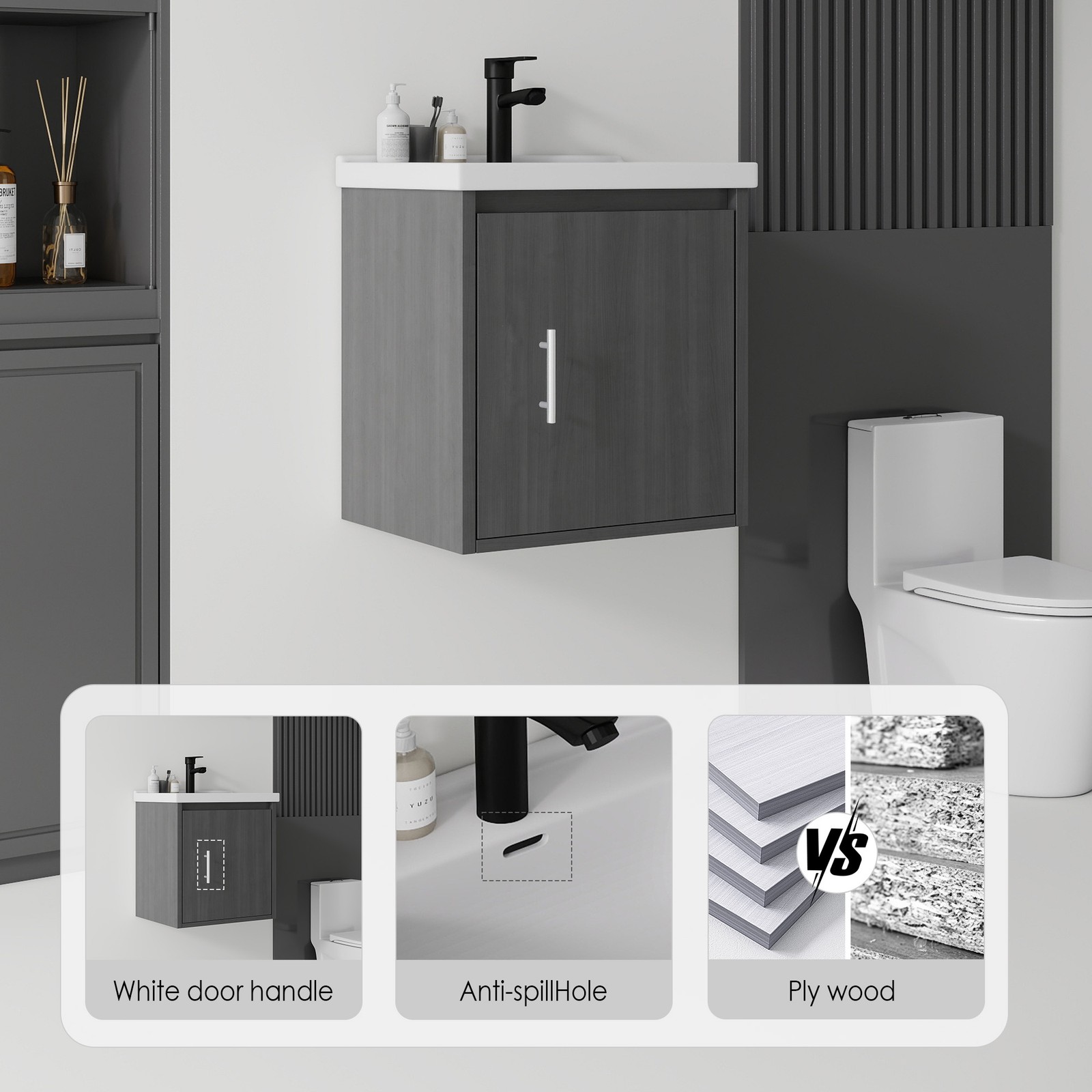20″ Floating Bathroom Vanity with Ceramic Sink & Soft-Close Door