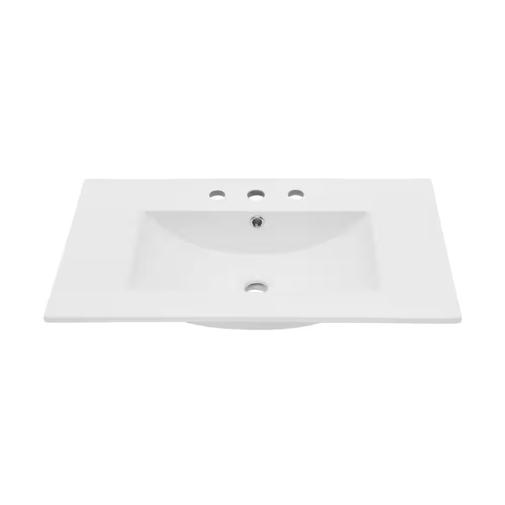 30 in. W x 18 in. D 3-Hole Widespread Ceramic Vanity Top in Glossy White