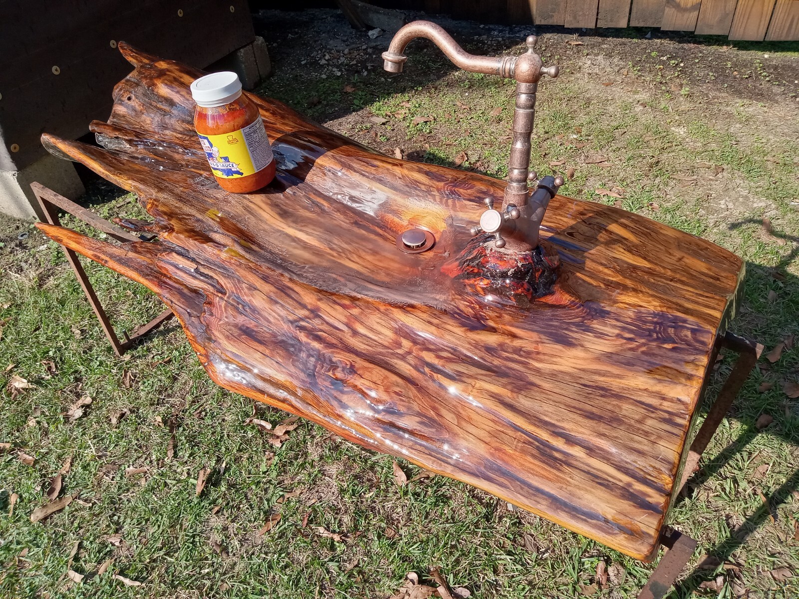 One of a Kind! REAL Ancient Sinker Cypress Rustic Bath Vanity Wood Slab w/Faucet