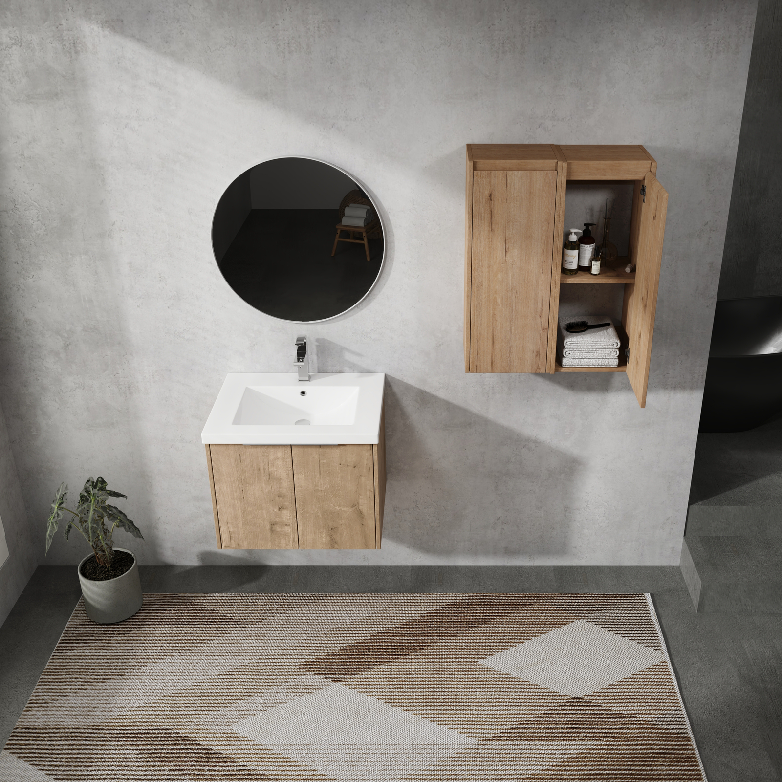 24In Plywood Floating Wall-Mounted Vanity Bathroom with Sink and 2x Side Cabinet