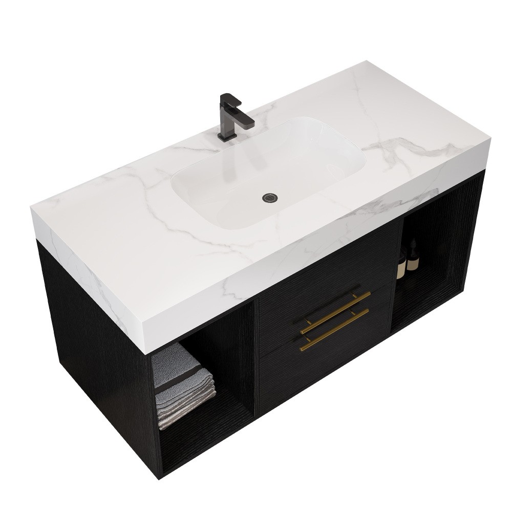 39.4″ Wall Mounted Bathroom Vanity w/ Sink, Floating Vanity Cabinet, 2 Drawers