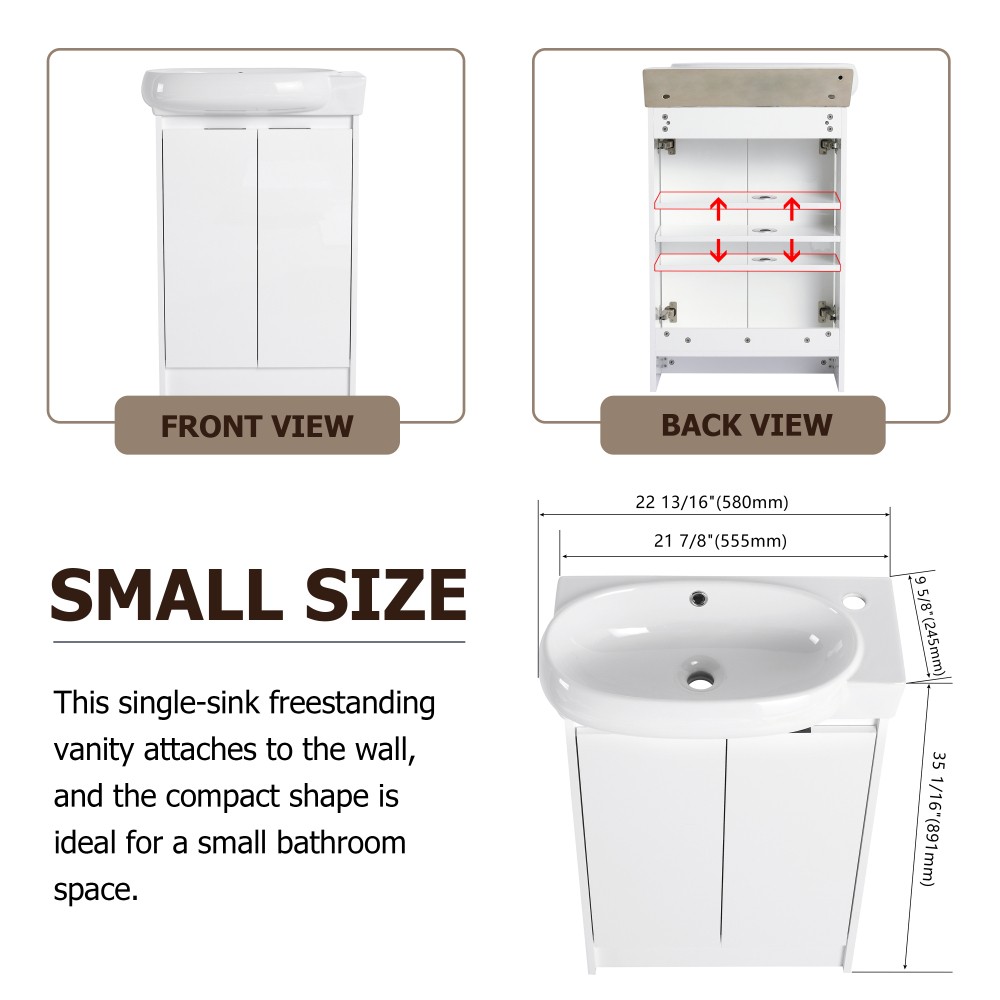 Freestanding Bathroom Vanity with Sink, Storage Shelf, and Soft-Close Doors