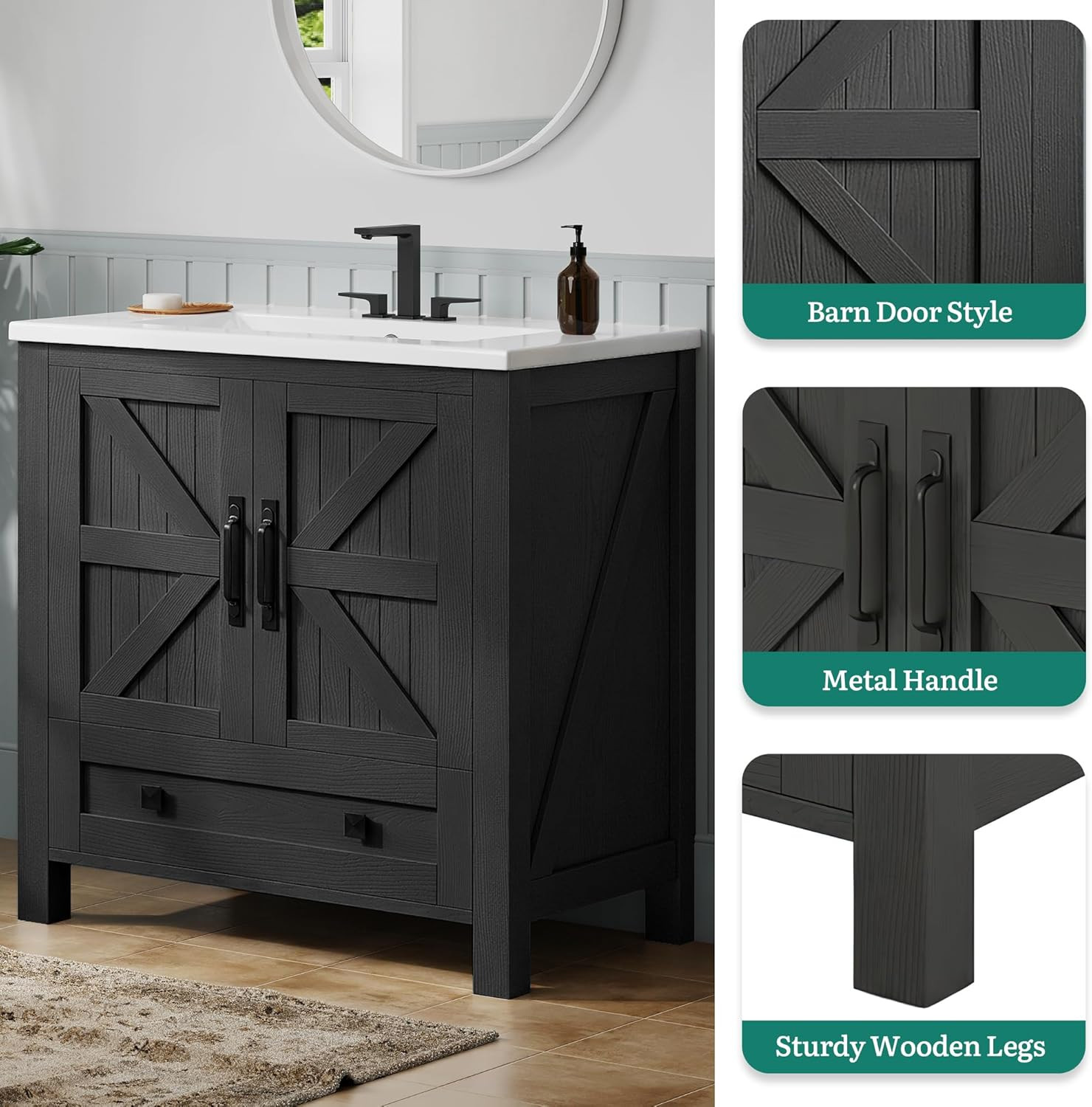 YITAHOME 30 Inch Farmhouse Bathroom Vanity with Sink, Small Space Bathroom Stora