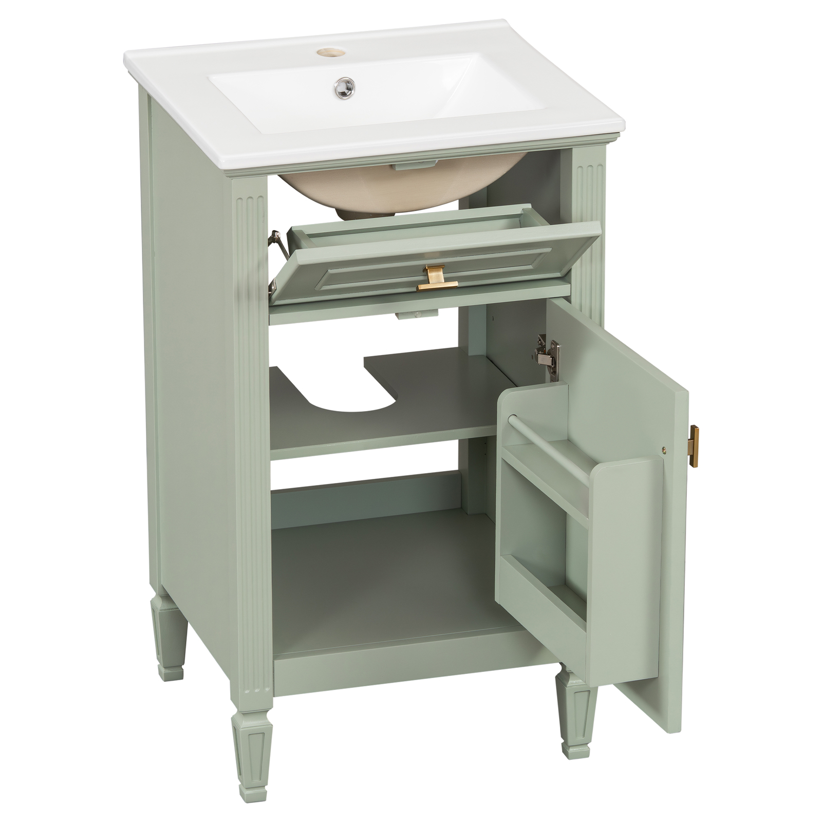 20″ Bathroom Vanity w/Ceramic Sink Modern Storage Cabinet w/Adjustable Shelf
