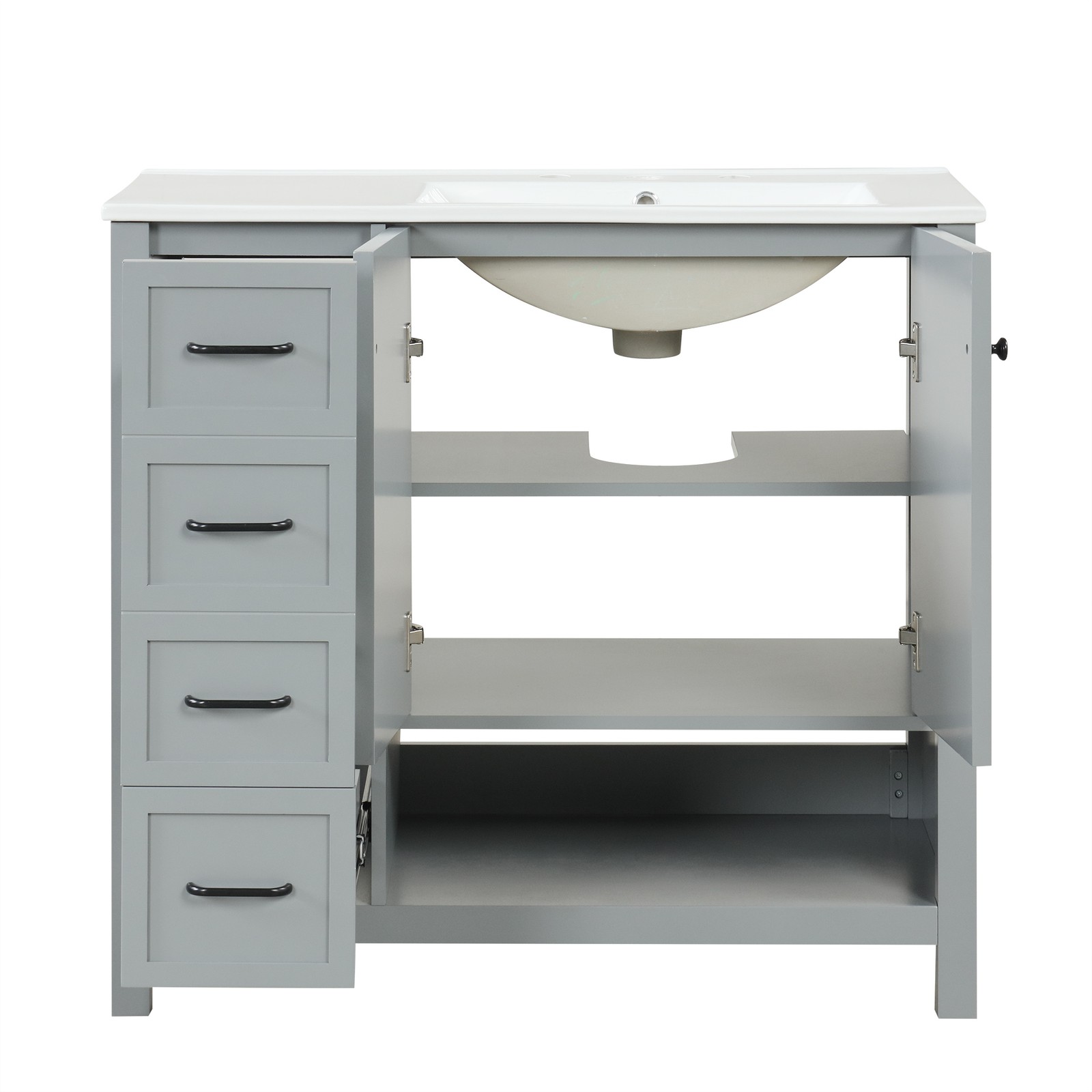 36″ Bathroom Vanity with Sink Top, Cabinet, Two Doors, Two Drawers, Grey