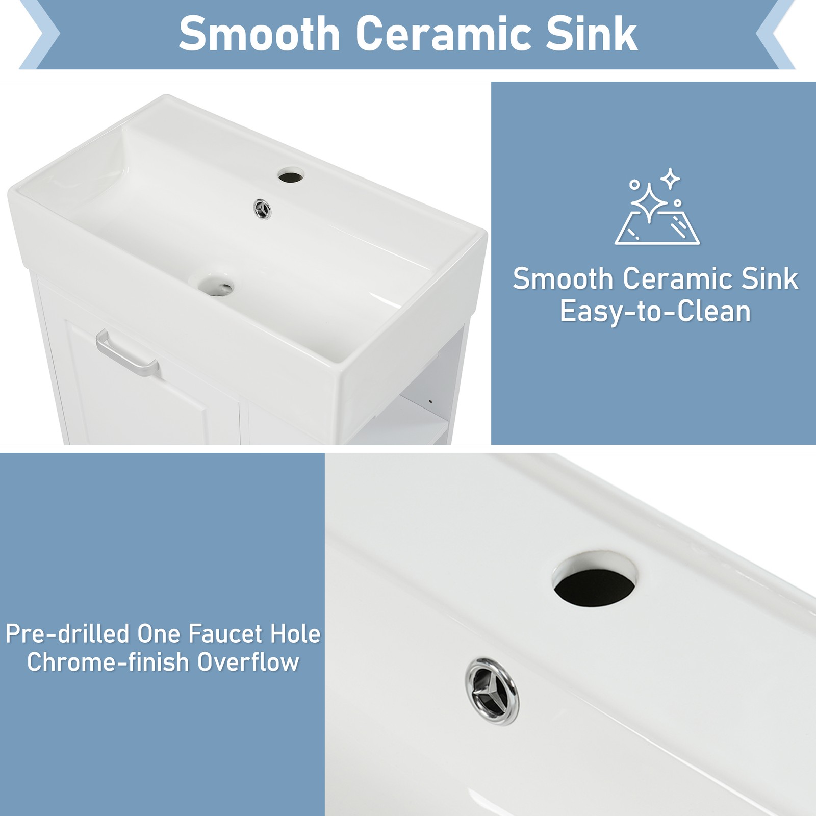 21.8″ Bathroom Vanity w/Ceramic Sink Wall Mounted Storage Cabinet w/Drawer