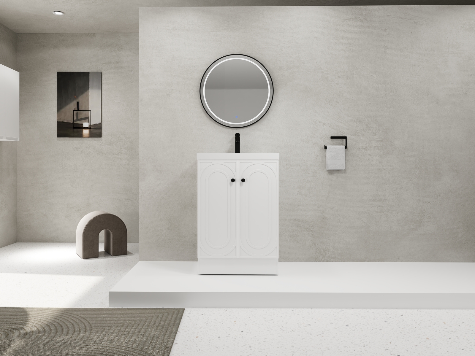 24″ Modern Freestanding Bathroom Vanity Cabinet With Undermount Resin Sink Basin