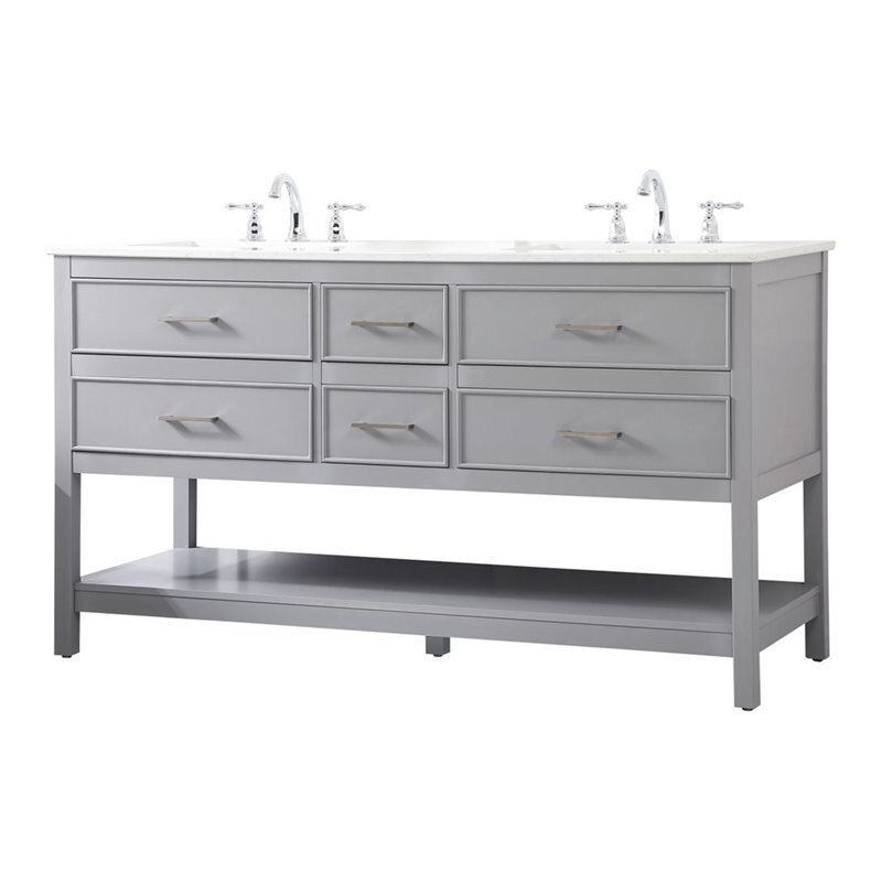 Elegant Decor Sinclaire 60″ Aluminum Alloy & MDF Double Bathroom Vanity in Gray