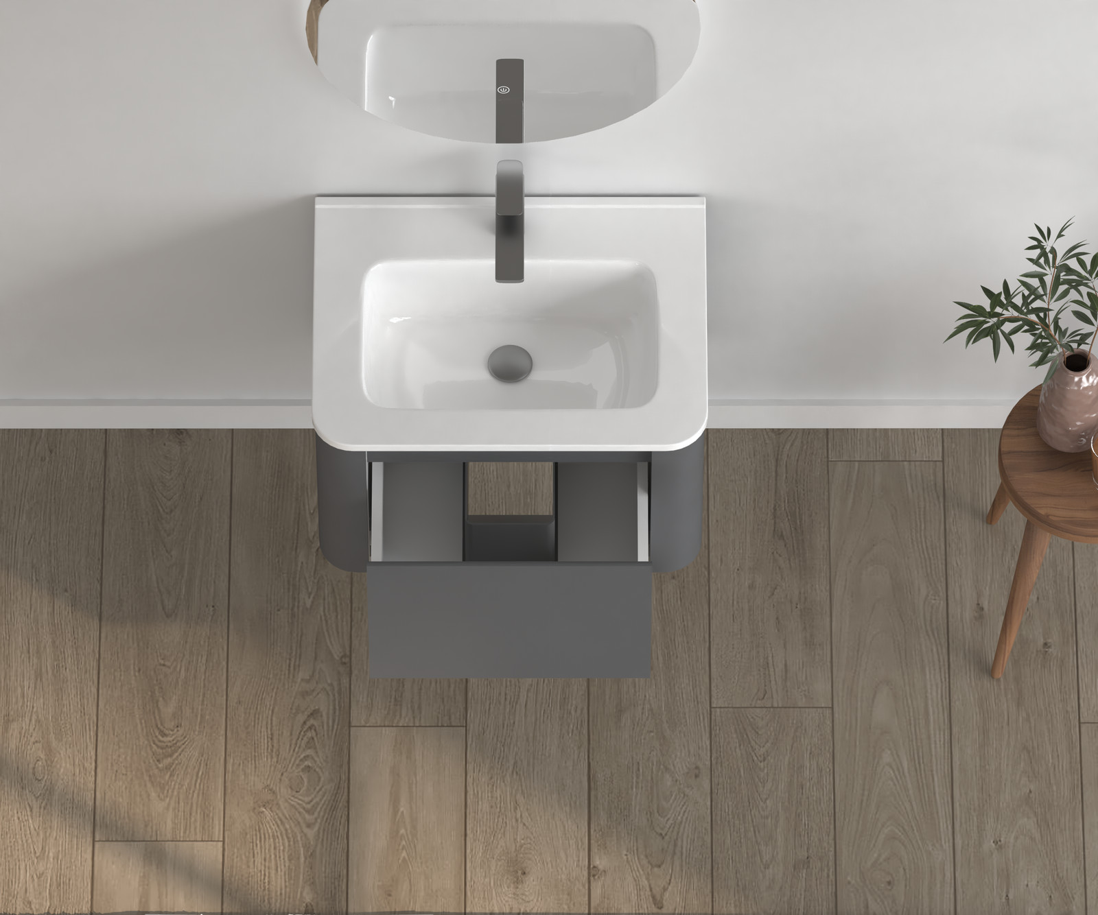 24″ Grey Floating Bathroom Vanity with White Ceramic Integrated Basin