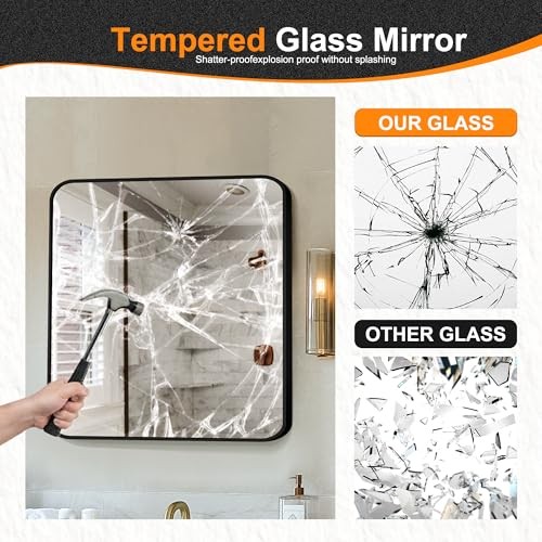 Bathroom Vanity Mirror, Black Framed Bathroom Mirror 30″L x 30″W Rect Black