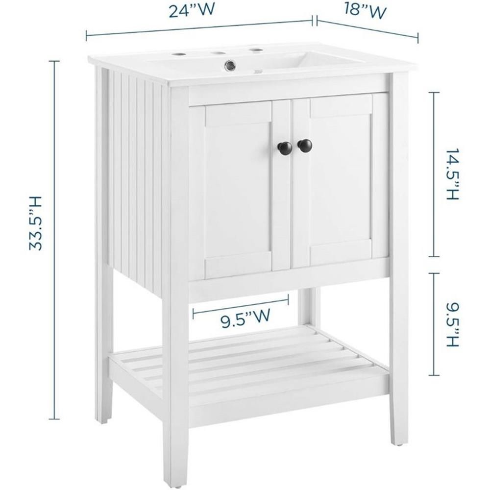 Pemberly Row 24″ Modern Wooden Bathroom Vanity in White Finish
