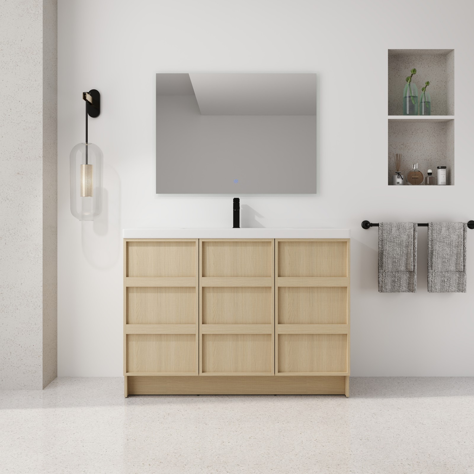 48 Inch Plywood Freestanding Bathroom Vanity Cabinet 3 Doors With Resin Sink Oak