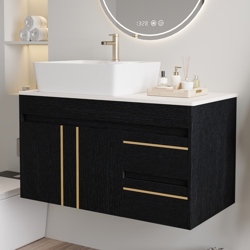 36″ Wall-Mounted Bathroom Vanity w/Vessel Ceramic Sink,Soft-Close Door & Drawers