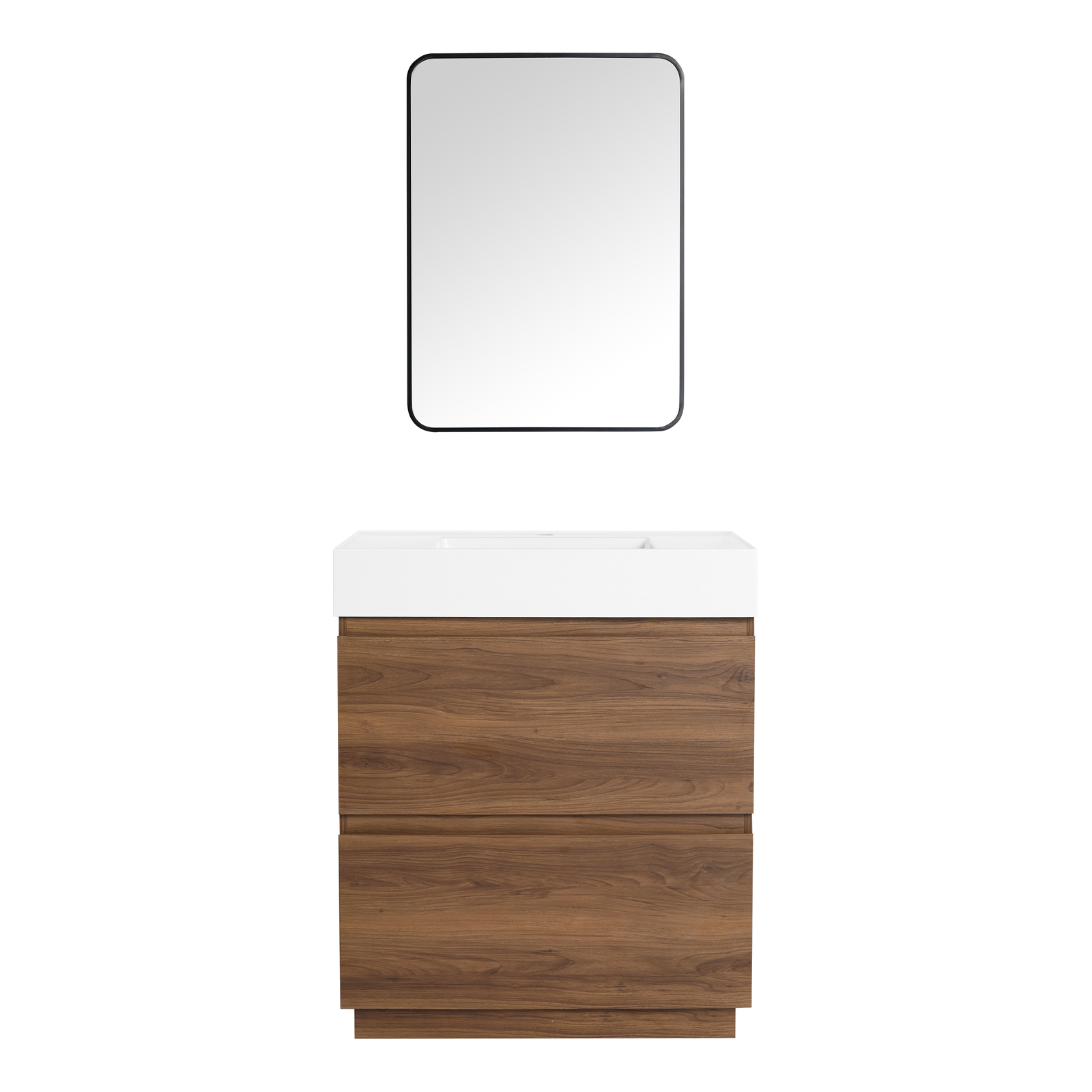 30″ Wood Freestanding Bathroom Vanity W/ Undermount Resin Sink +2 Drawers Brown