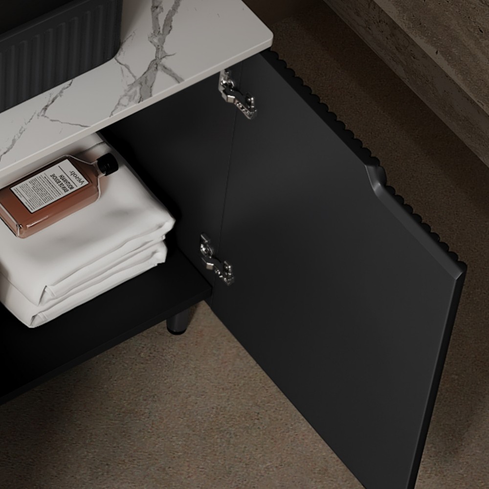 30″ Modern Bathroom Vanity with Black Ceramic Sink and White Carrara Top