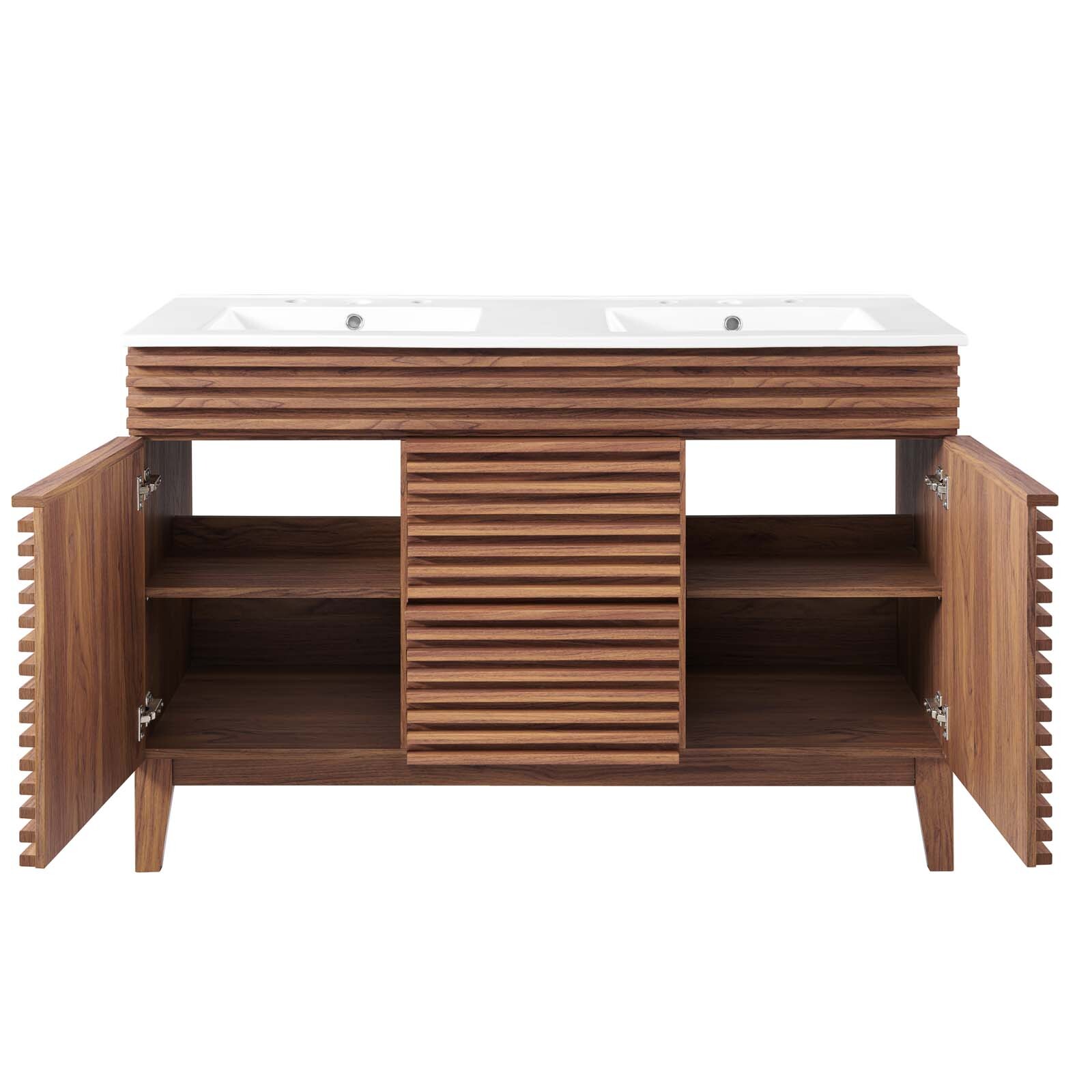 Modway Render 48″ Double Bathroom Vanity in Walnut White