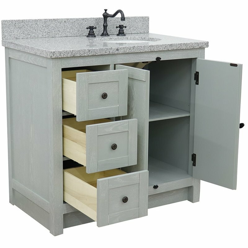 Plantation Solid Wood Vanity with Right Oval Sink in Gray Ash
