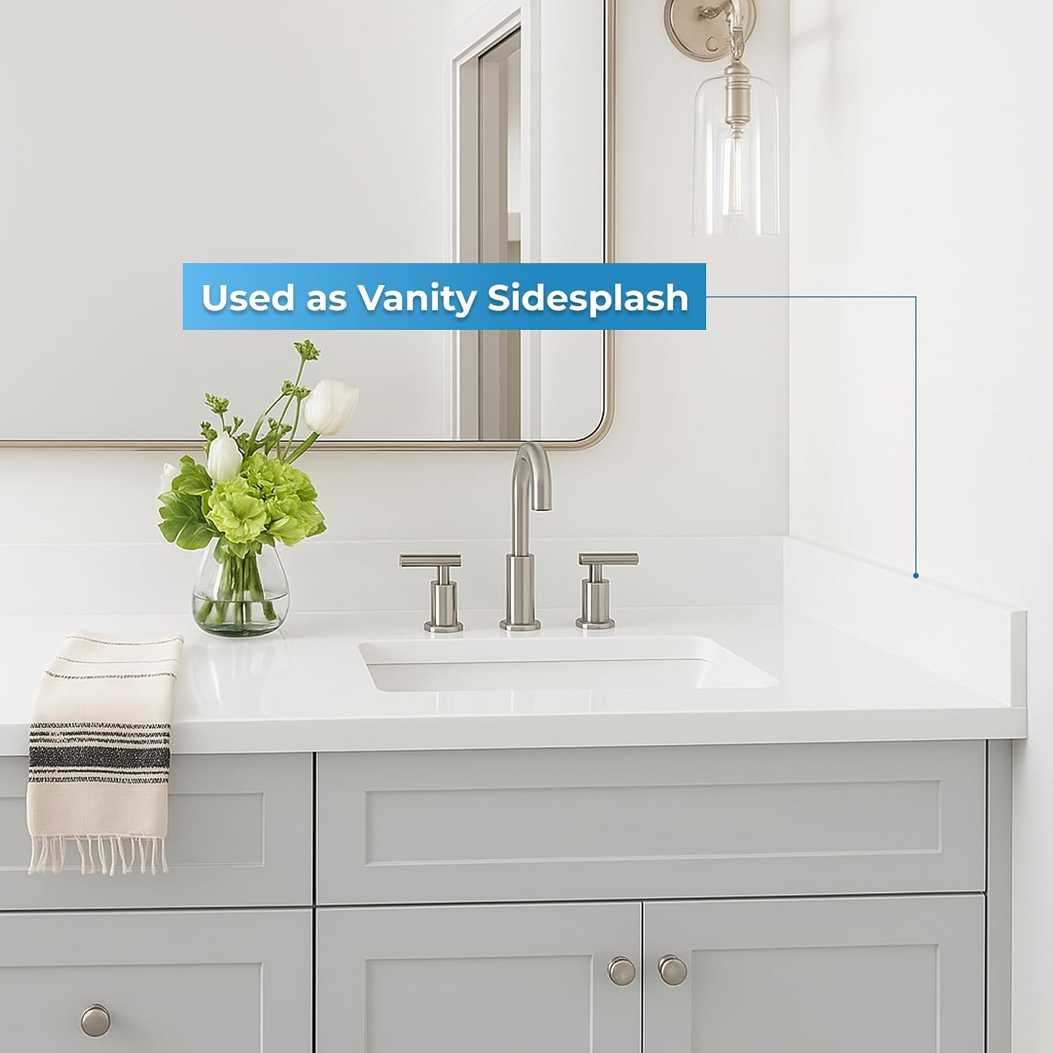 Bathroom Vanity Sink Backsplash/Sidesplash (Super White Engineered Marble, 4″ X